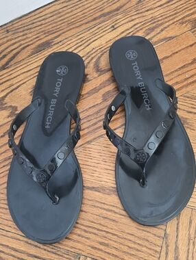 Tory Burch Black Jelly Logo Thong Sandals